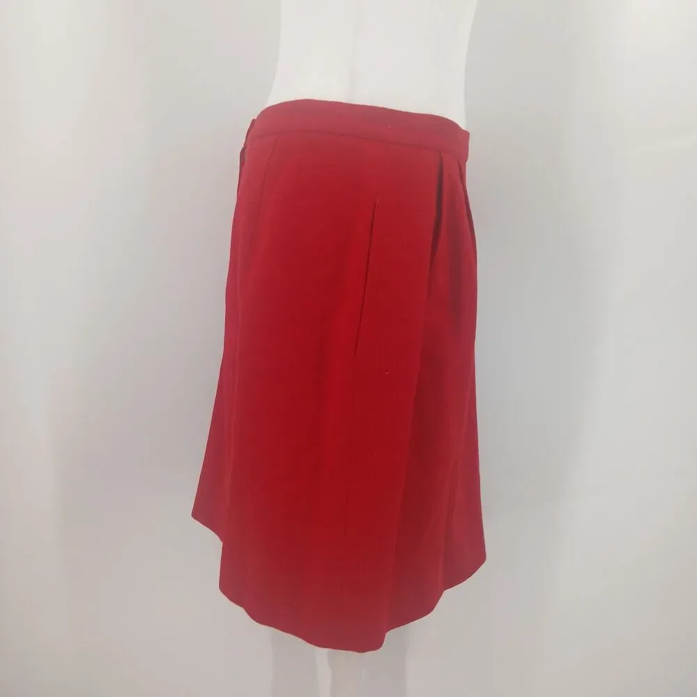 womans vintage red wool skirt with pockets knee length size 6/8 small medium